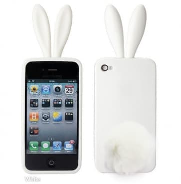 Rabito Bunny Ears Rabbit Furry Tail Vit Silikon 3D fall för iPhone 4