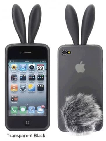 Rabito Bunny Ears Rabbit Furry Tail Grå Silikon 3D fall för iPhone 4